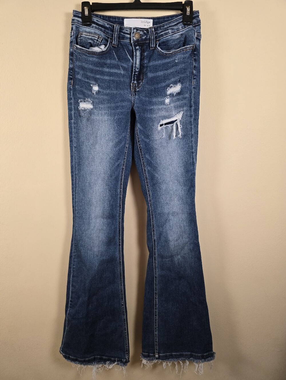 Bridge By Gly Womens Jeans 26x34 Blue Mid Rise Flare Distressed Stretch